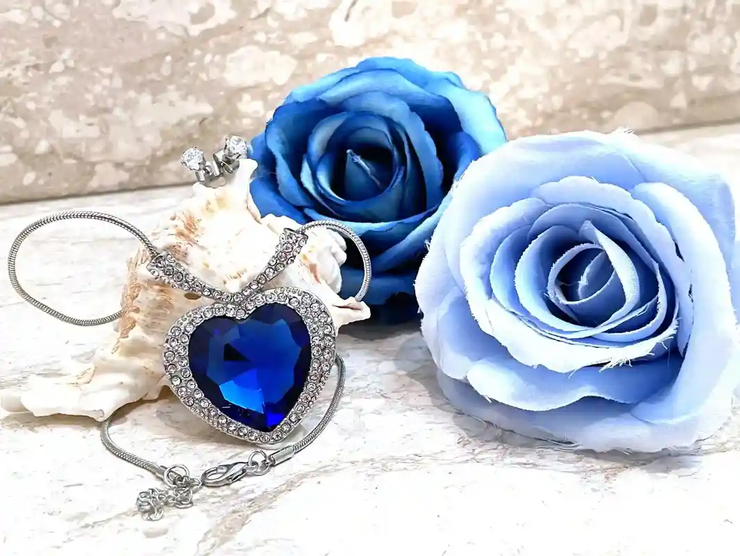 Silver Valentines day DIAMOND Heart Necklace SAPPHIRE Pendant Necklace BRACELET Set Valentine's Day Statement Necklace Love Heart Shape gift 