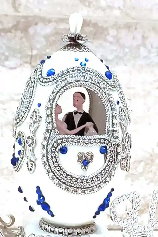 Designer Gifts, ONEOFAKIND, Faberge-Style egg, Large SILVER Heart Ocean Necklace & Tennis Bracelet Faberge egg Music SAPPHIRE Wedding Anniversary 