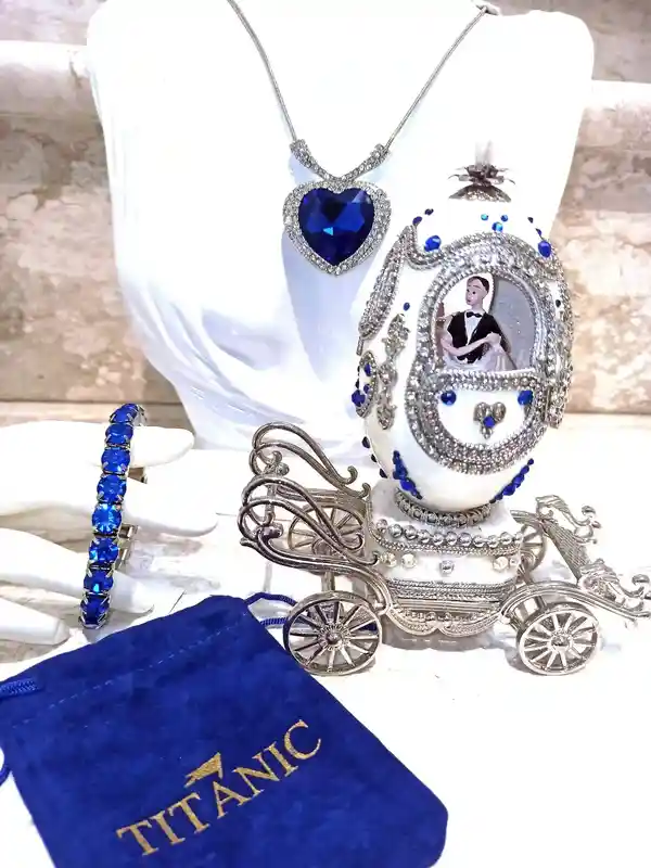 Designer Gifts, ONEOFAKIND, Faberge-Style egg, Large SILVER Heart Ocean Necklace & Tennis Bracelet Faberge egg Music SAPPHIRE Wedding Anniversary 