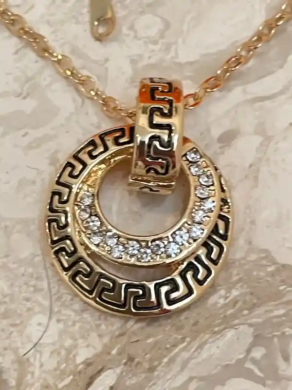 Greek Gold Jewelry SET, Greek Key Necklace, Meander Pendant, Greek Key Bracelet & Meander Earrings, Yellow Gold Jewelry, 86 CZ HANDSET 
