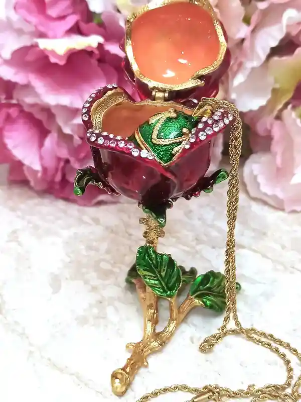 Rose Trinket Box, Faberge-Style egg Necklace, Peridot Bracelet Gold, Faberge Jewelry box, Austrian crystal Diamond HAND SET 24K Christmas Gift mom 
