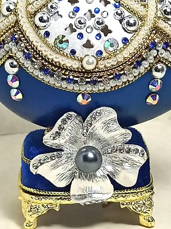 Limited Edition SILVER Faberge-Style Egg Ornament Swarovski Ball Necklace Earring and Bracelet SET Home Decor Fabrege style egg MUSIC Gift for her 