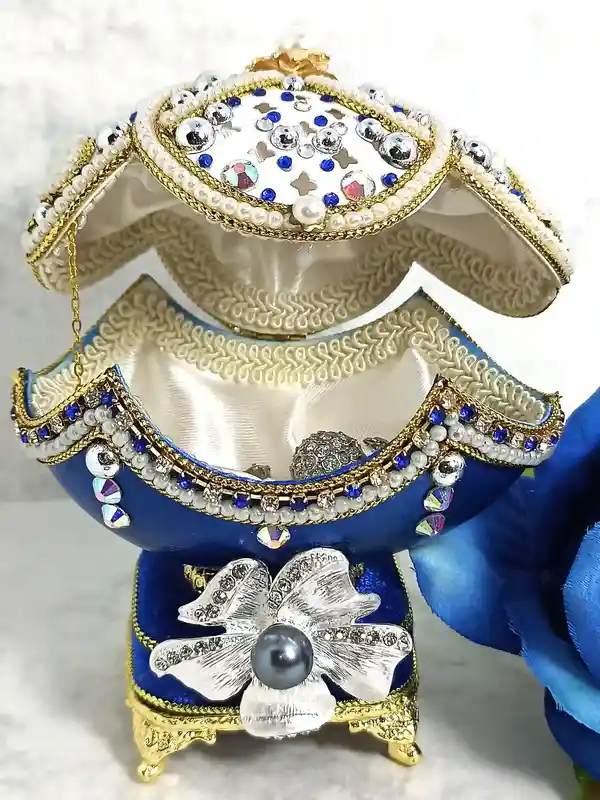 Limited Edition SILVER Faberge-Style Egg Ornament Swarovski Ball Necklace Earring and Bracelet SET Home Decor Fabrege style egg MUSIC Gift for her 