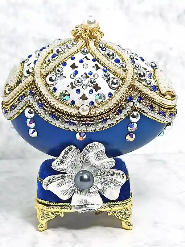 Limited Edition SILVER Faberge-Style Egg Ornament Swarovski Ball Necklace Earring and Bracelet SET Home Decor Fabrege style egg MUSIC Gift for her 