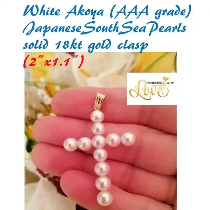 Large Pearl Cross Pendant 18k GOLD Christian Cross Jewelry Women Christian Gifts for Christian Mother of the Groom Gift NATURAL Pearl Cross 