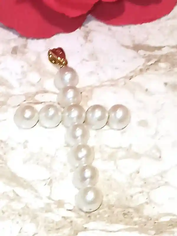 Large Pearl Cross Pendant 18k GOLD Christian Cross Jewelry Women Christian Gifts for Christian Mother of the Groom Gift NATURAL Pearl Cross 
