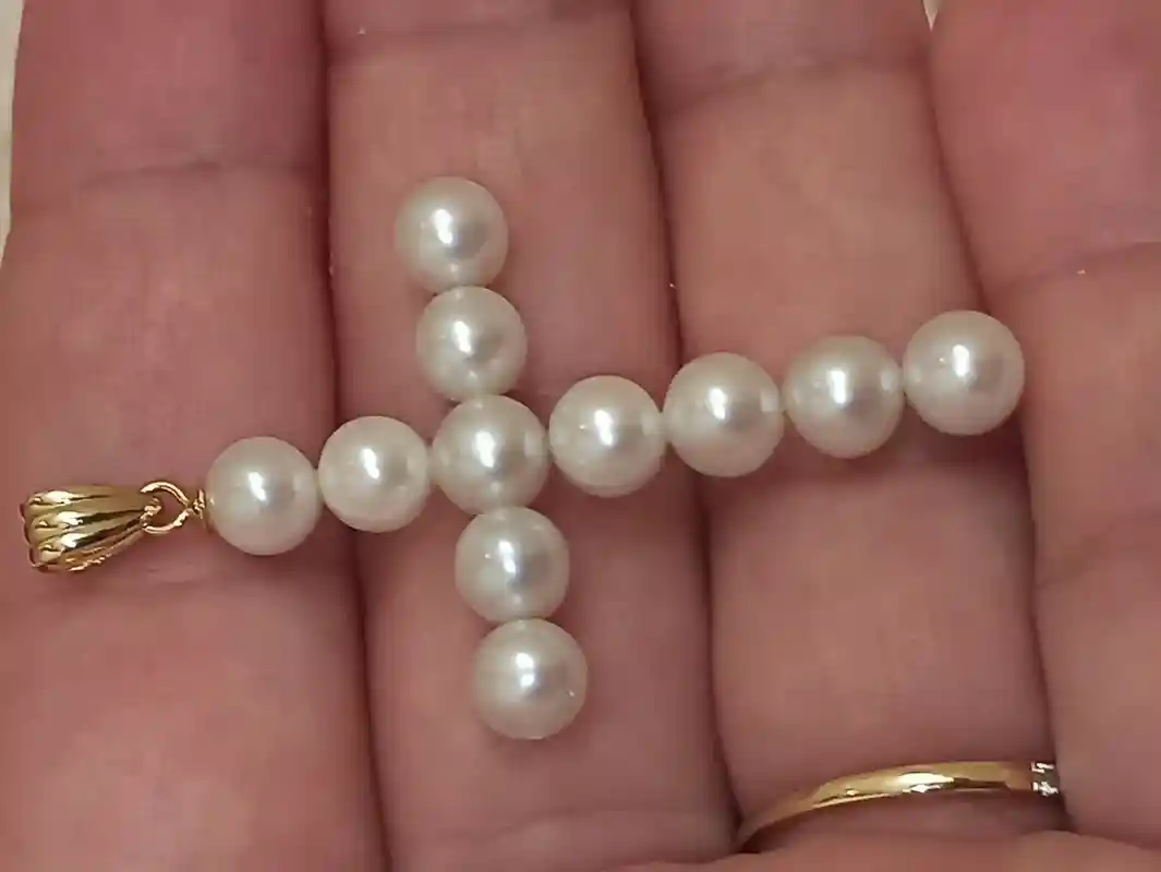 Large Pearl Cross Pendant 18k GOLD Christian Cross Jewelry Women Christian Gifts for Christian Mother of the Groom Gift NATURAL Pearl Cross 