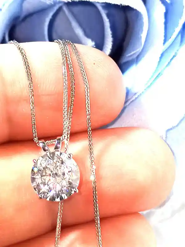 8mm - Solitaire DIAMOND Pendant Necklace White Gold 18k SOLID GOLD Solitaire Pendant gift for her Solitaire Necklace 18