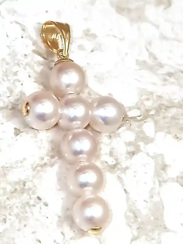 18k GOLD PEARL Gold Crucifix Pendant Gift for her Religious Pearl Cross Necklace Cross Pendant Christian Baptism Gift Girl Christening Cross 