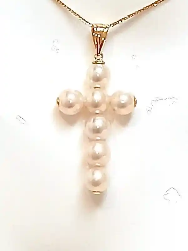 18k GOLD PEARL Gold Crucifix Pendant Gift for her Religious Pearl Cross Necklace Cross Pendant Christian Baptism Gift Girl Christening Cross 