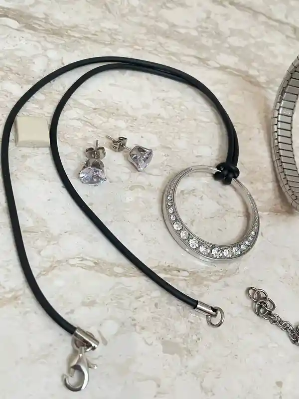 Designer Handmade Round Necklace Jewelry SET - Silver Jewelry Gemstone Pendant Set Open Circle Thankyou Gift for her Statement Necklace SET 