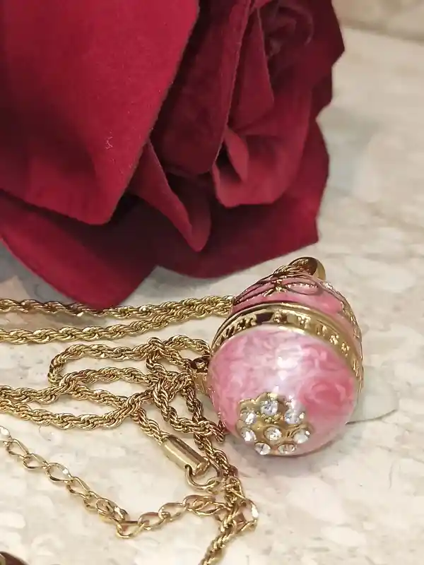 Pink FABERGE-Style egg Jewelry/Pink Necklace with Pendant Set and Her bracelet set/ Graduation gift for her/Swarovski Topaz Gems/HANDMADE/24k Gold 