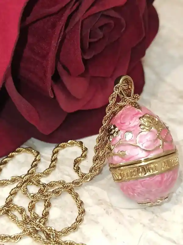 Pink FABERGE-Style egg Jewelry/Pink Necklace with Pendant Set and Her bracelet set/ Graduation gift for her/Swarovski Topaz Gems/HANDMADE/24k Gold 