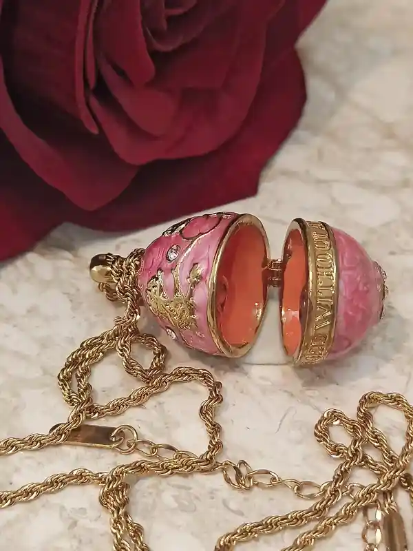 Pink FABERGE-Style egg Jewelry/Pink Necklace with Pendant Set and Her bracelet set/ Graduation gift for her/Swarovski Topaz Gems/HANDMADE/24k Gold 