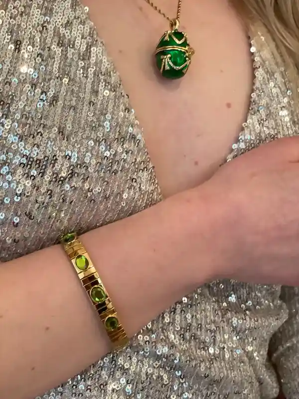 Faberge-Style Emerald Green Vintage Jewelry SET Faberge-Style Egg Necklace Gold & Austrian Crystal Bracelet Faberge-Style egg Pendant Bday Jewelry gift her 