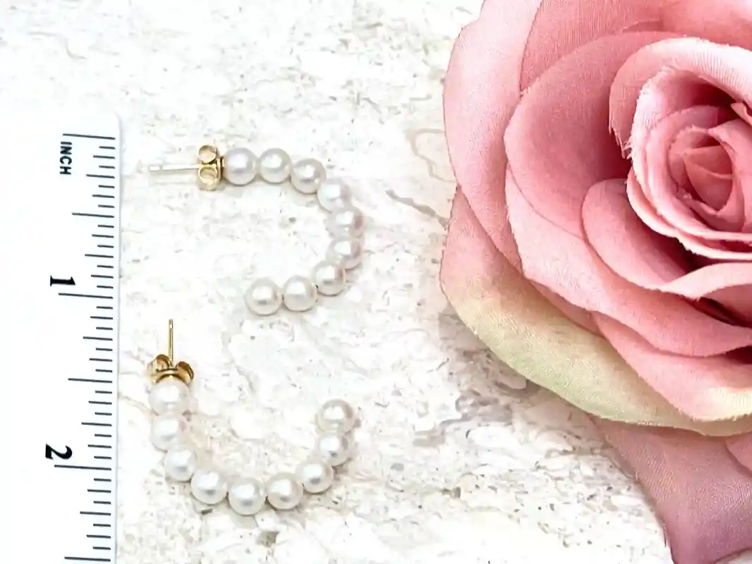 SOLID 18k Gold AKOYA Pearl Earrings Pearl Hoop Earrings Gold Earrings Akoya Pearl Jewelry South Sea Japanese Akoya Pearl White Pearls Gift 
