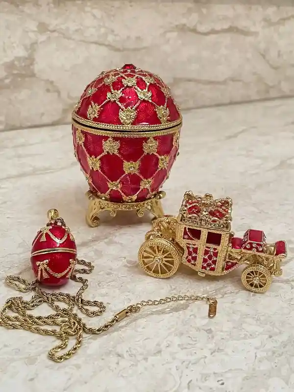 Faberge Ruby Faberge style egg & Faberge Pendant - Red Faberge egg Perfect gift to her HANDMADE Faberge Luxury Jewelry box egg 24k GOLD 