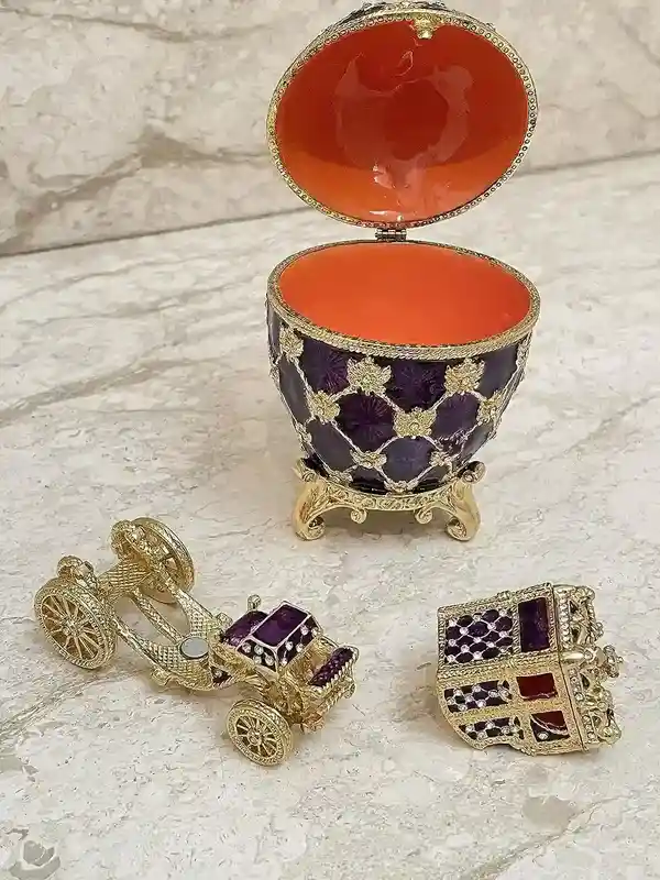 Amethyst Faberge egg EMPEROR Faberge style Egg Guilloche Enamel Boyfriend Grad Gift for him 24k GOLD Austrian Crystal HANDSET Home decor 