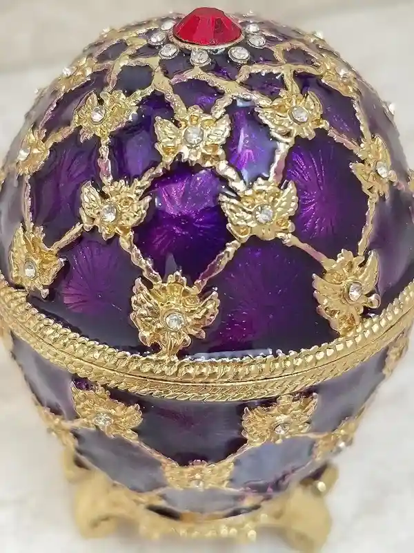 Amethyst Faberge egg EMPEROR Faberge style Egg Guilloche Enamel Boyfriend Grad Gift for him 24k GOLD Austrian Crystal HANDSET Home decor 