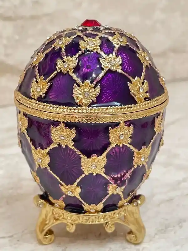 Amethyst Faberge egg EMPEROR Faberge style Egg Guilloche Enamel Boyfriend Grad Gift for him 24k GOLD Austrian Crystal HANDSET Home decor 