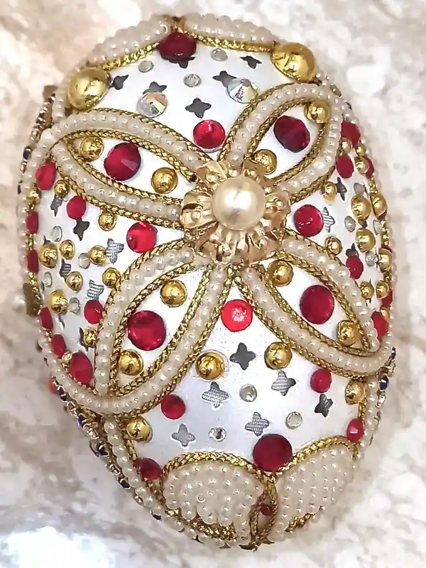 Faberge-Style egg Ornament & Faberge Egg Pendant Ruby Bracelet Gold Gift for women-Faberge Egg style Unique Music Box Home Decor gift for her bday 