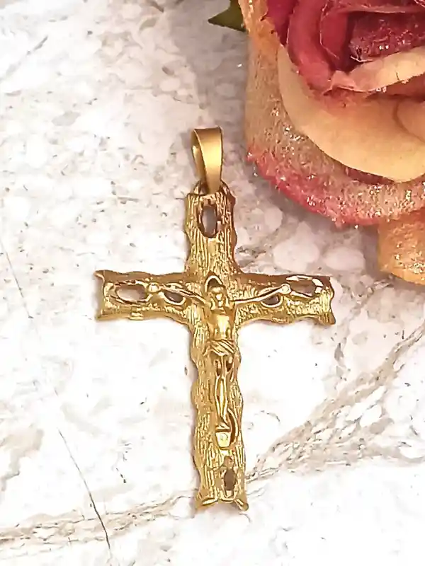 One of a KIND Cross Solid 18kt GOLD Christian Jewelry Cross Crucifix Christian Mom Jesus Christ Cross Unique gift for her- Cross for Women 