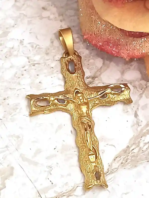 One of a KIND Cross -Solid 18kt GOLD Christian Jewelry-Cross Crucifix-Christian Mom - Jesus Christ Cross-Unique gift for her-Cross for Women 