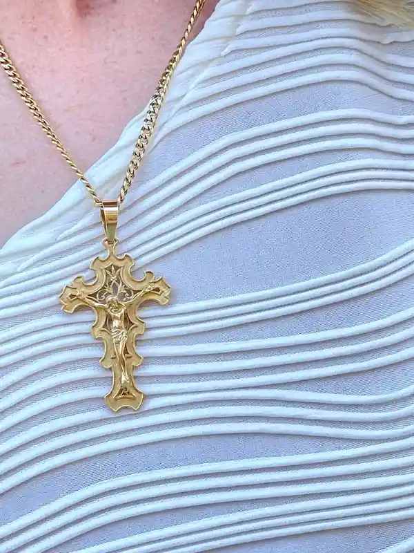 X-Large 18k SOLID GOLD Cross Crucifix Pendant Solid Gold Crucifix Yellow Gold Cross Jesus Crucifix Cross Pendant Christian Religious Jewelry 