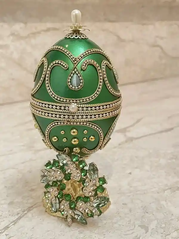 Emerald Faberge-Style Egg Ornament Faberge Home Decor Gift for women Faberge Egg Green Faberge Egg Jewelry box & Necklace Graduation Gift for her 