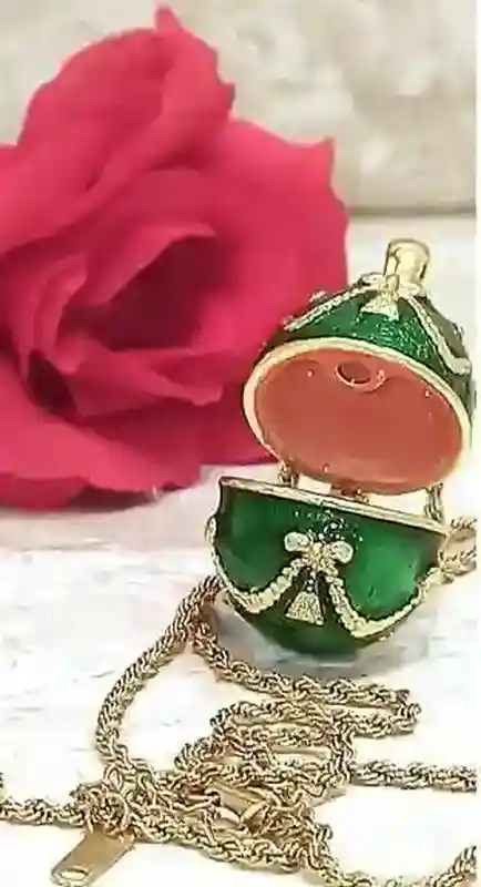 Emerald Faberge-Style Egg Ornament Faberge Home Decor Gift for women Faberge Egg Green Faberge Egg Jewelry box & Necklace Graduation Gift for her 