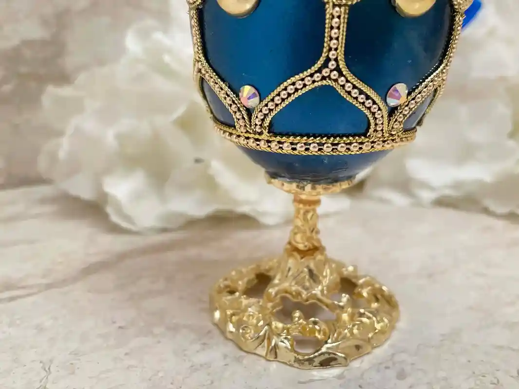 One of A Kind Blue Gifts, Faberge-Style Egg VINTAGE, Faberge Egg style , HANDCARVED Natural Egg, Faberge Ornament Decorative Faberge Egg Music Box 