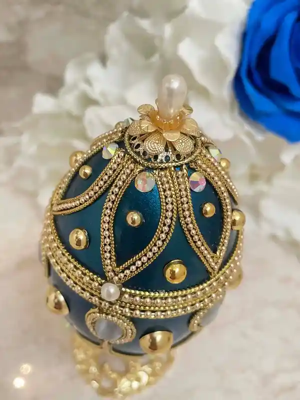 One of A Kind Blue Gifts, Faberge-Style Egg VINTAGE, Faberge Egg style , HANDCARVED Natural Egg, Faberge Ornament Decorative Faberge Egg Music Box 