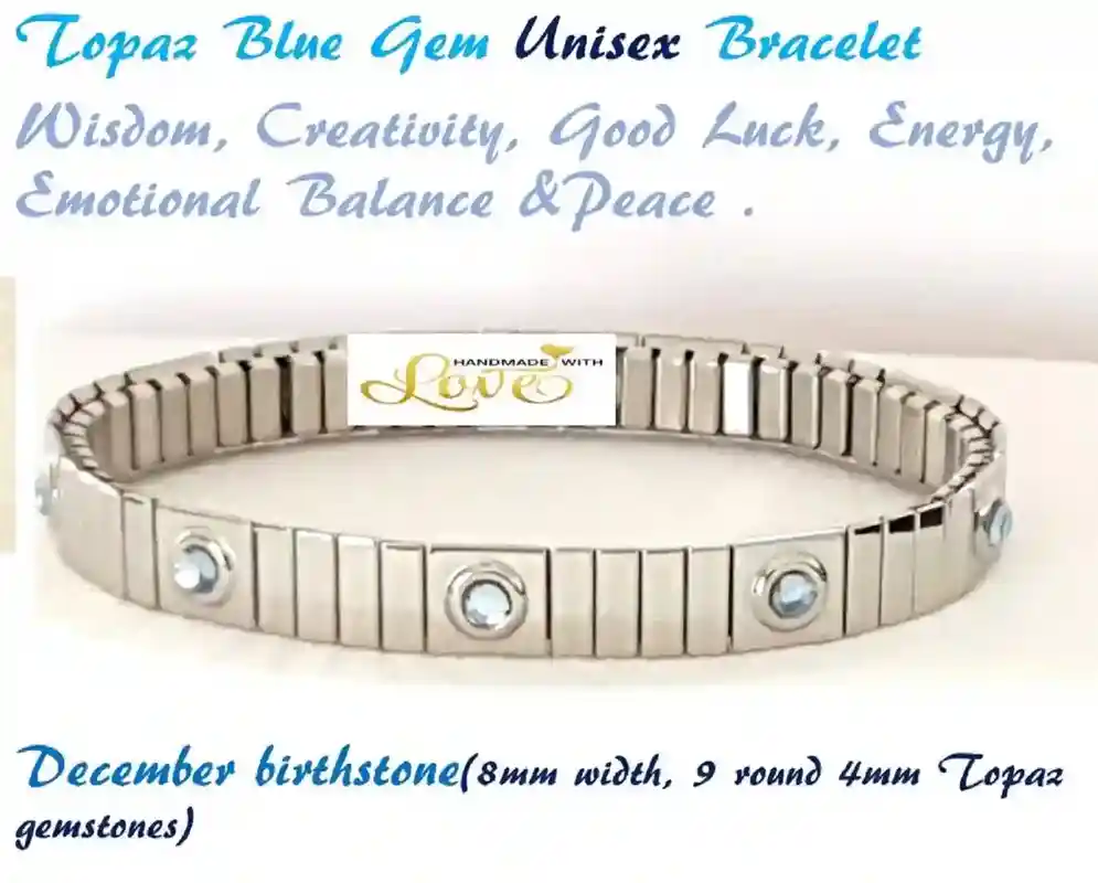 Silver Blue Topaz Bracelet December Birthstone Unisex Bracelet Gift /Sky Blue Topaz Bracelets for him and her / Blue Gemstone Topaz Jewelry 