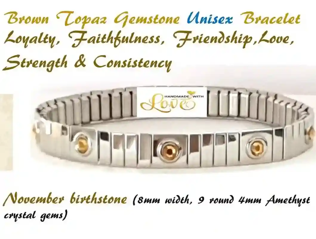 SILVER Brown Topaz Bracelet/November Birthstone Jewelry/Unisex Jewelry gifts for wife/Unisex bracelet gifts for sister/Parents Bracelet Gift 