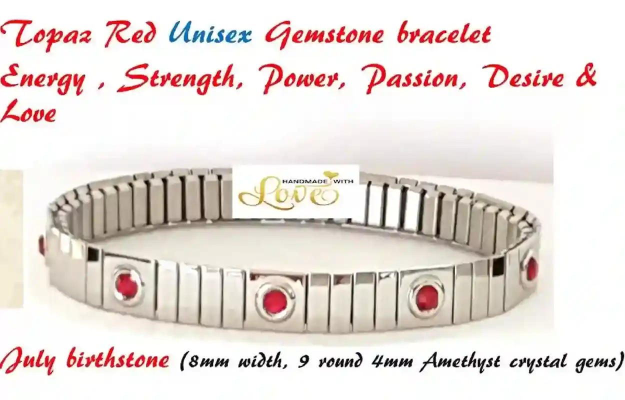 Silver Topaz Bracelet Swarovski Ruby Gift /Unisex Red bracelet/Girlfriend Boyfriend bracelet/ July birthday bracelet/Brother Sister Bracelet 