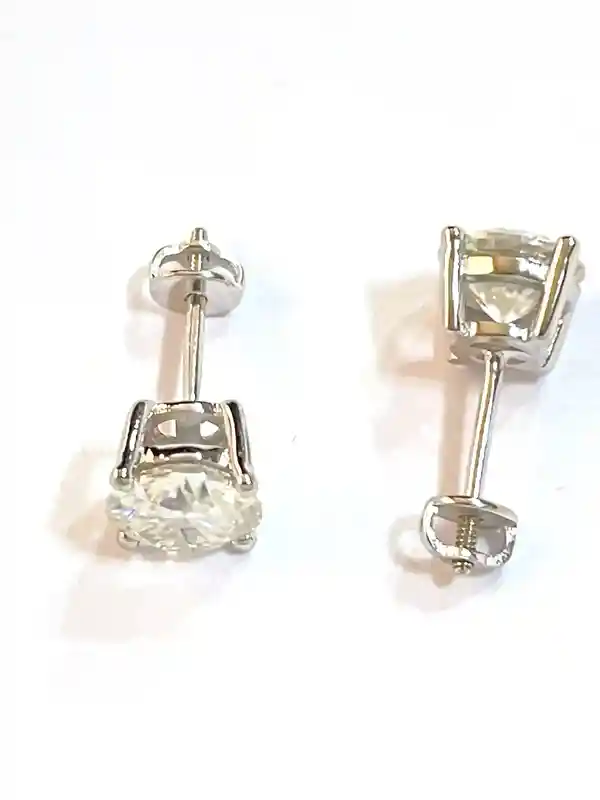 2 TCW Round Diamond Stud Earrings / 6.5mm Lab Grown GRA Certified Diamond Earrings / SOLID 18K White Gold Screw Back Earrings Anniversary 
