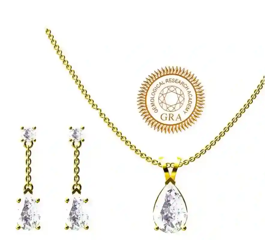4ct Pear Diamonds Solitaire Necklace Pendant Earrings SET, Solid 18k Yellow Gold Diamond Jewelry for women,Birthday Anniversary gift for her 