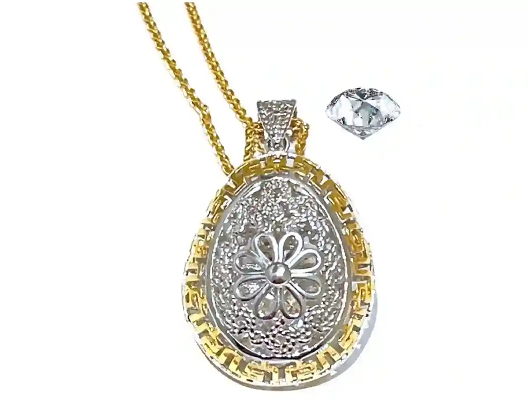 3ct, Faberge Egg Necklace, Sterling SILVER Faberge Egg Pendant, DIAMOND Necklace for women, Faberge Jewelry, Handmade, Faberge Egg Style egg 