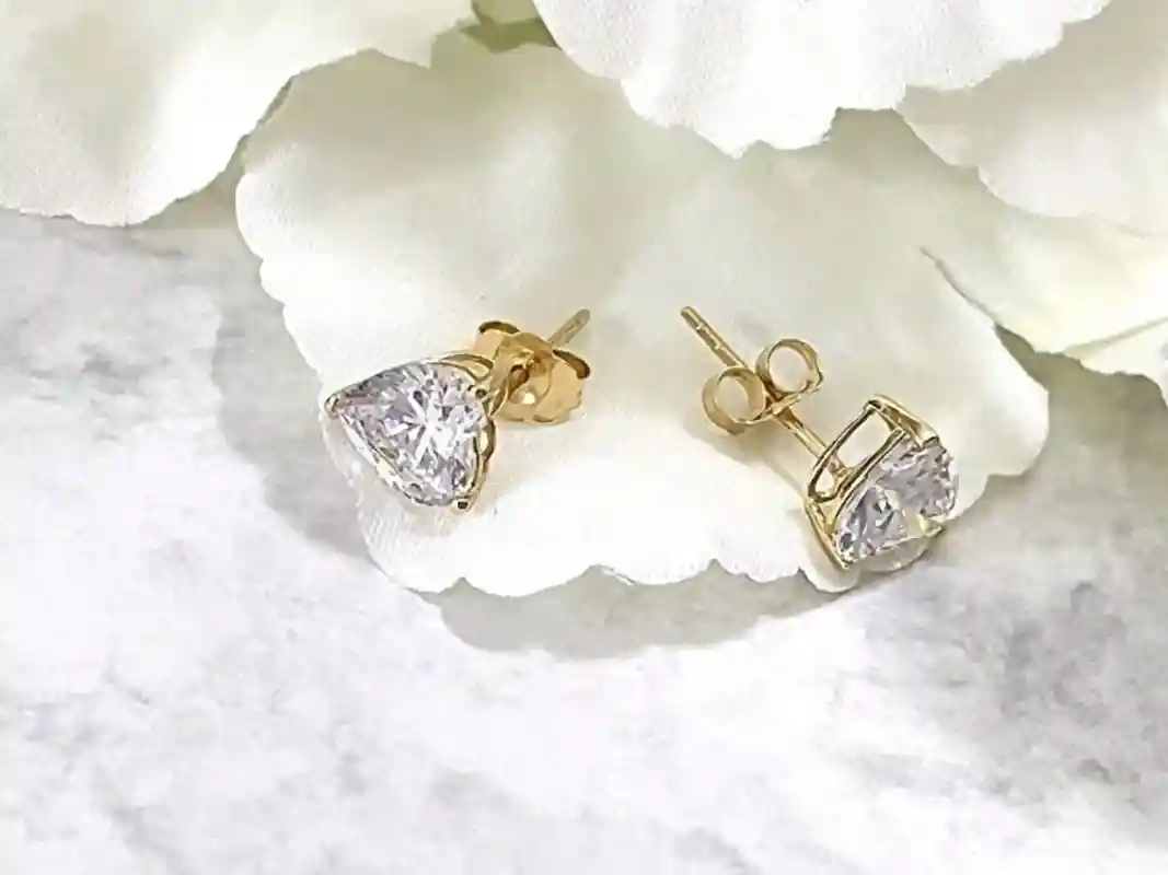 6.5mm - Heart Earrings Diamond Studs - 18k SOLID GOLD - Heart Shape Earrings - Anniversary Gift for her - Handmade Diamond Earrings 2ct 