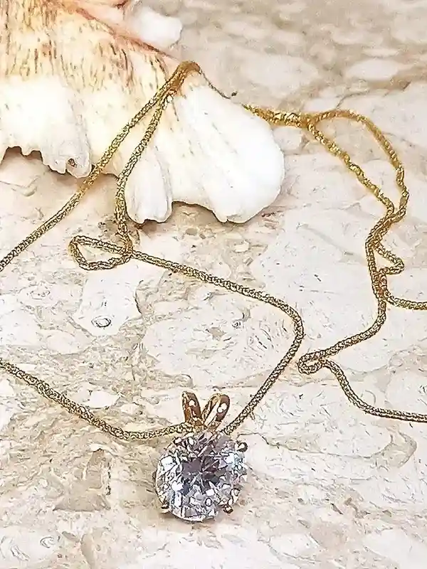 18k Round Yellow Gold Pendant Diamond Necklace anniversary gift for her Round Cut Pendant Ladies Pendant Christmas Anniversary Gift for her 