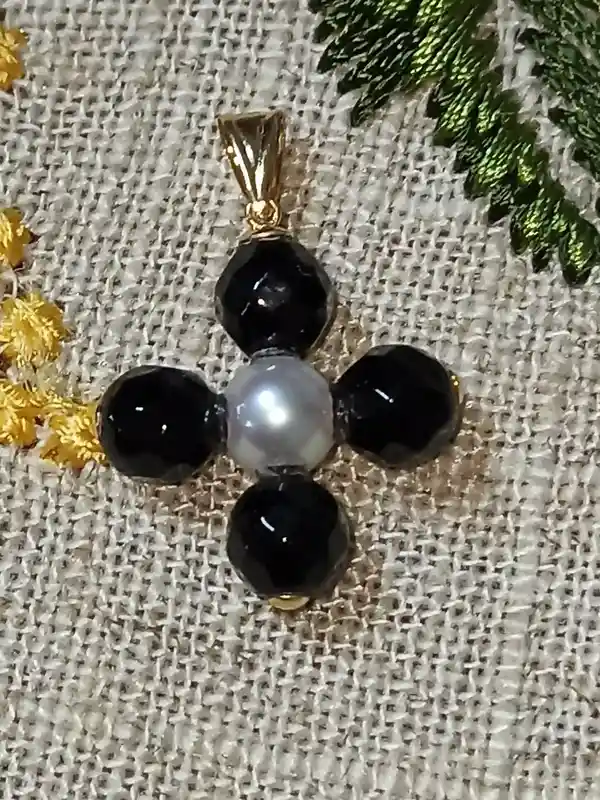 Graduation Cross Pearl for Jewelry 18k GOLD Pendant Cross Crucifix for girlfriend Birthday Christian Cross ONYX GEMSTONE Cross Jewelry women 