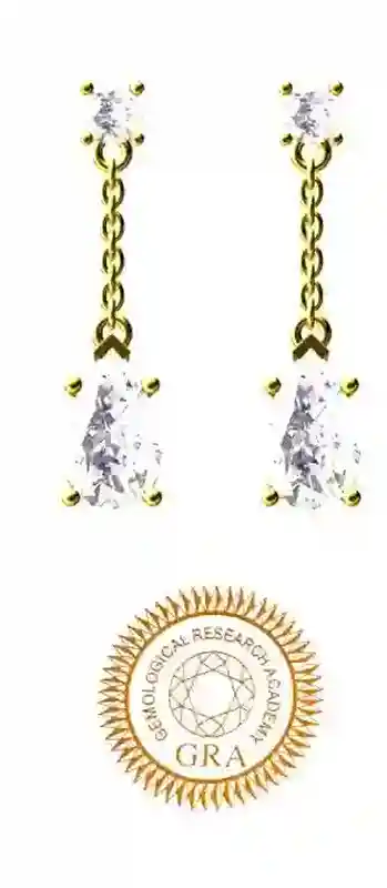 Solid Yellow Gold 18k Diamond Earrings Tear Drop Diamond Dangle Diamond Drop Earrings Daughter Bridal Shower Gift Solitaire Diamond 2ct 