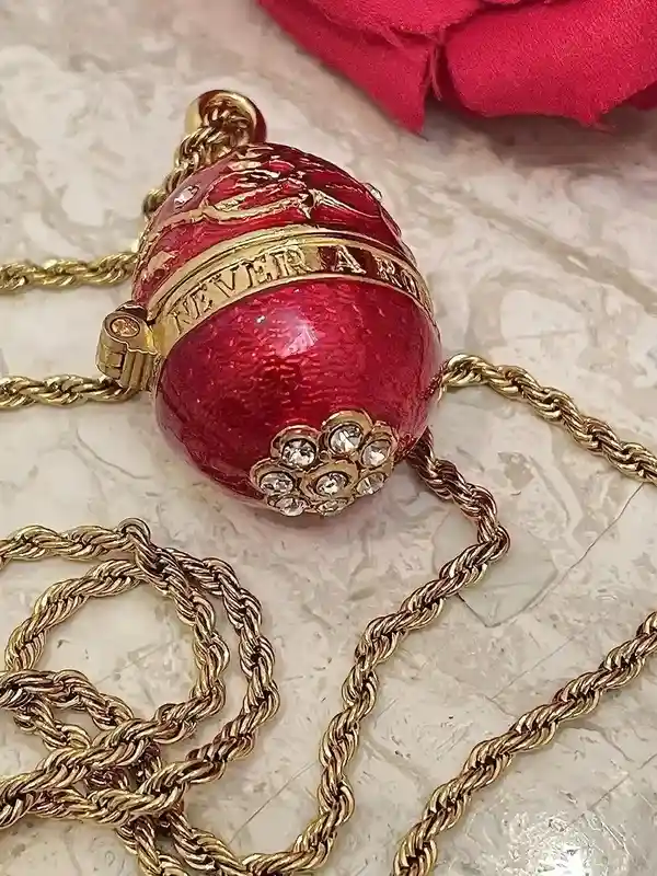RUBY Red Faberge-Style Egg - Faberge Jewelry - Faberge-Style Egg Pendant & Bracelet - Fabrege Egg Jewelry Set HANDMADE 114 Austrian Diamond Crystals 