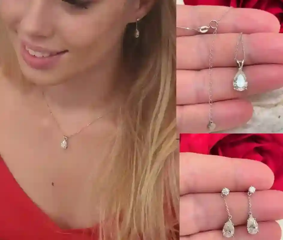 4 carat DIAMOND SOLID 18k Gold Platinum Pear Shaped diamond Wedding SET Earrings Diamond Pendant Necklace White Gold Bridal Jewelry for her 