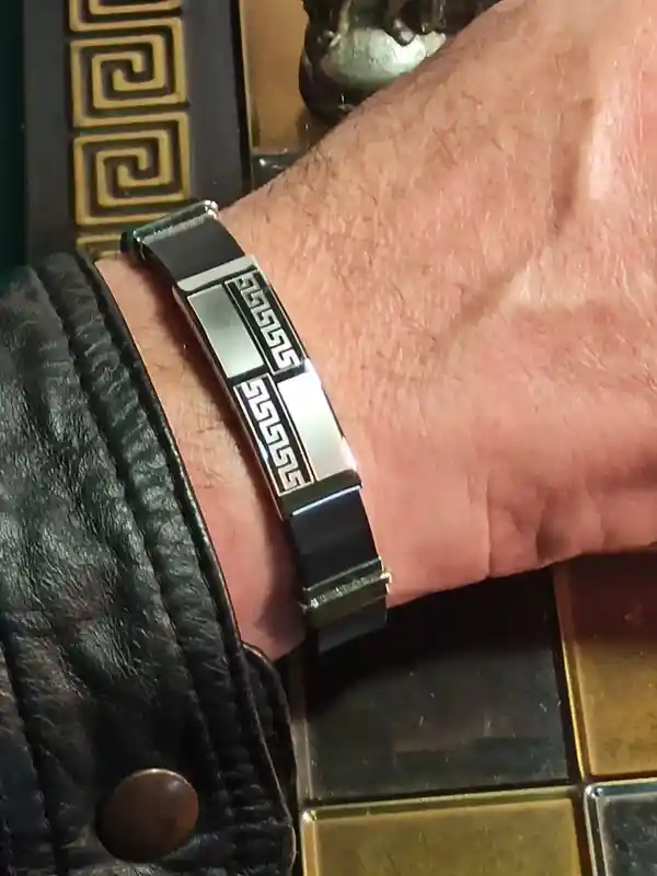 Silver Greek key man bracelet Eternity Symbol/ 10th Anniversary Gift Men/ Greek Key Bangle Meandros Greek Fret Gift for Him Pattern Bracelet 