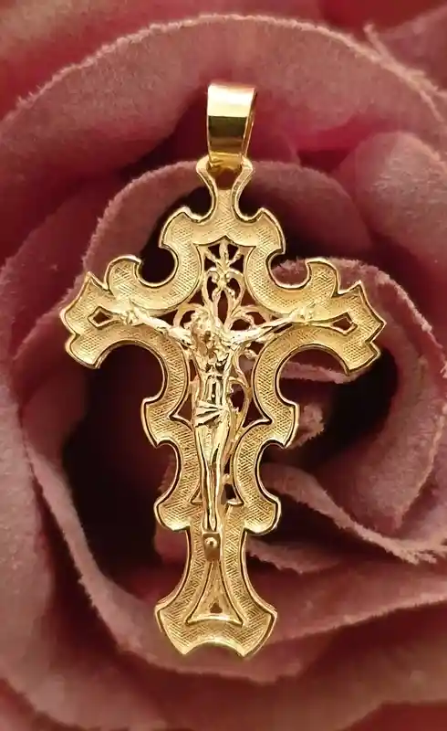 18kt SOLID GOLD Cross Pendant Woman/Crucifix Jewelry Christian Gifts for Women/HANDMADE Byzantine Jewellery Religious Cross Jesus Gold Charm 