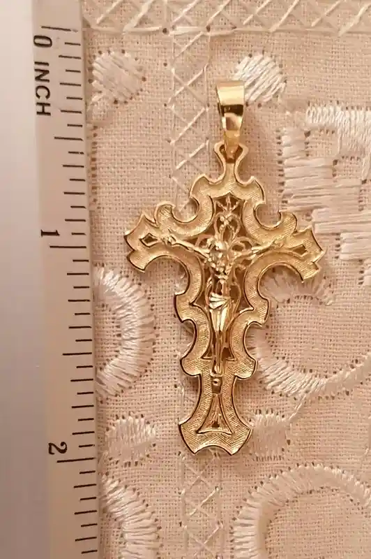 18kt SOLID GOLD Cross Pendant Woman/Crucifix Jewelry Christian Gifts for Women/HANDMADE Byzantine Jewellery Religious Cross Jesus Gold Charm 
