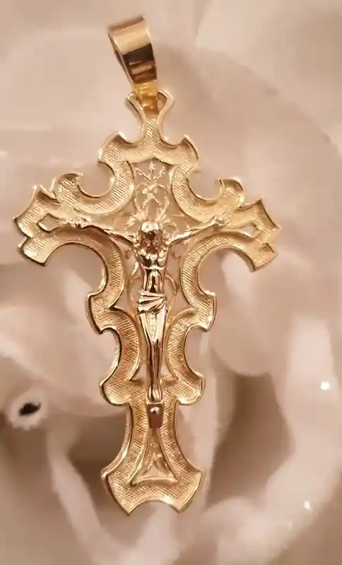 18kt SOLID GOLD Cross Pendant Woman/Crucifix Jewelry Christian Gifts for Women/HANDMADE Byzantine Jewellery Religious Cross Jesus Gold Charm 