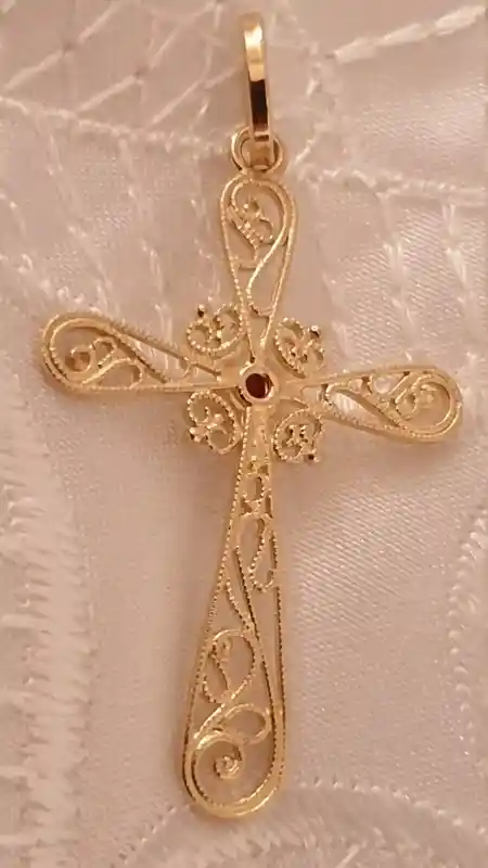 18Kt Solid GOLD Garnet Cross pendant gift for women/FILIGREE Gold Cross Charm Religious Jewelry Byzantin pendant 18k HANDMADE Christian gift 