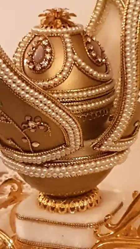 ONLY ONE Faberge egg style Music Antique Ring box Bridal Wedding Anniversary Faberge egg Trinket Luxury gift for bride HANDCARVED Real Egg 